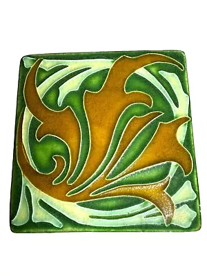 Motawi Tileworks Ann Arbor MI Art Nouveau 4” Square Tile Green Gold Abstract • $67.40