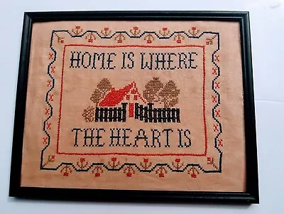 Vintage Needlepoint Art Framed.  Home Is Where The Heart Is.  • $23