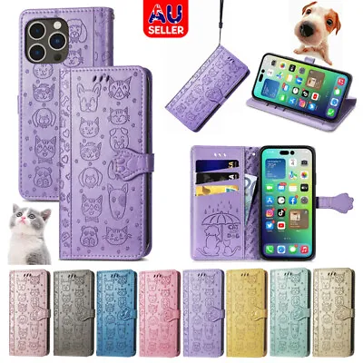 $11.99 • Buy Cute Cat Dog Leather Wallet Case Cover For IPhone 14 13 12 11 Pro MAX XS XR 8 7