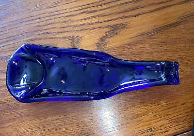Vintage Cobalt Blue Hand Melted Flat Bottle Spoon Rest 9  • $13.25
