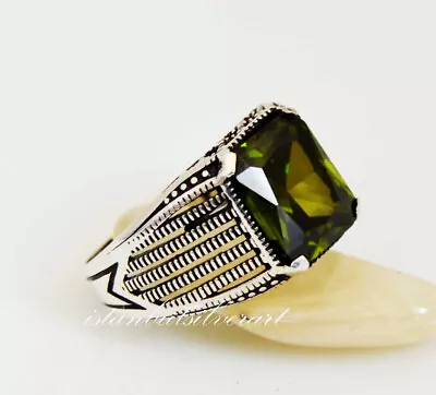 Mens Handmade Ring Turkish Silver Ring Men Peridot Ring 925k Silver 5-15 • £43.43