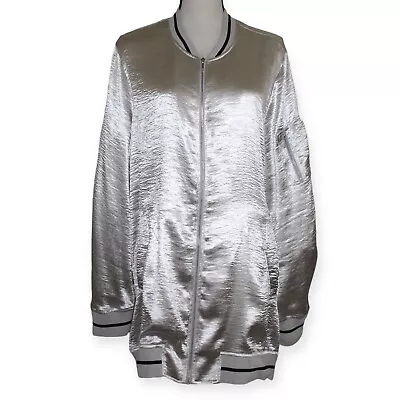 Free Press Womens Size XL Metallic Silver Jacket Full Zip Up Clubwear Flash • $24.95