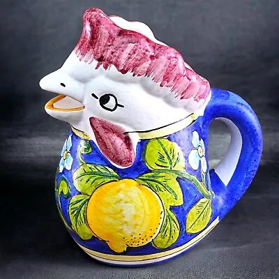 VTG Ceramic Rooster Chicken Pitcher Taormina Hand Painted Lemon Leaves Alcantara • $38.40