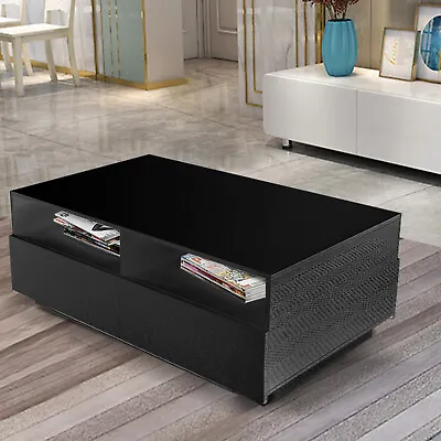 1Pc Rectangular Black High-gloss Coffee Table Large Storage Space With 4 Drawers • $65.55