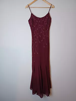 Yve London Sleeveless Embellished Maxi Dress Hanky Hem  - Burgundy - UK 10 • £24.99