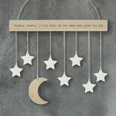 £7.60 • Buy Wooden Moon And Stars Hanging Nursery Decoration - New Baby Gift - East Of India
