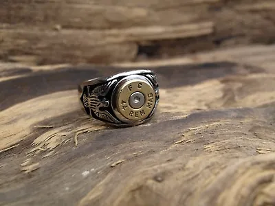 Stainless Steel Eagle Bullet Ring With 44 Mag Casing. Optional Crystal • $58