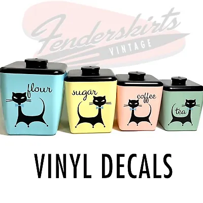 VINYL DECALS Atomic Kitty Cat Kitchen Canister Vintage Retro Mid Century • $24