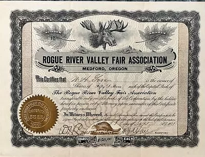 Rogue River Valley Fair-Medford Oregon Stock Certificate 1911 • $39