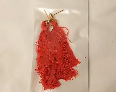 NWT Red Tassel Boho Gold Tone Drop Dangle Post Earrings Middle Eastern • $4.99