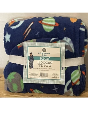 $10.99 • Buy NWT Comfort Bay Kids’ Hooded Throw Blue Space Planets Rockers Stars