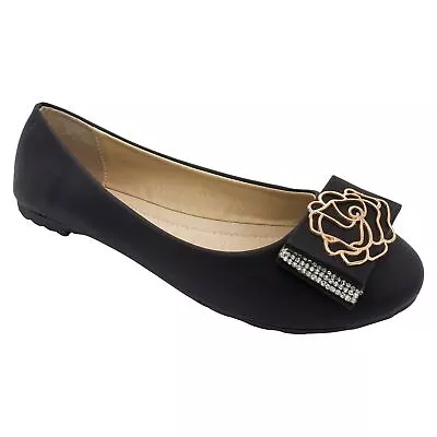 New Womens Diamante Ballet Flat Ladies Casual Ballerina Dolly Party Pumps Shoes • £13.99