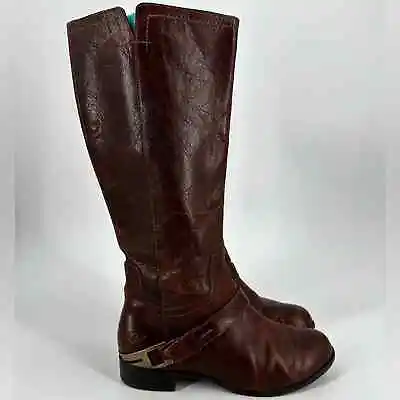 UGG Channing II Size 7 Brown Leather Knee High Harness Riding Boot Distressed • $65