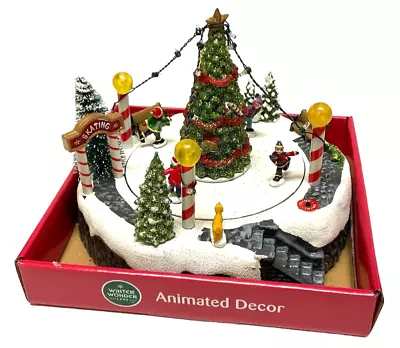 Animated Musical Skating Rink Christmas Village Lighted Skaters Christmas Tree • $28.95