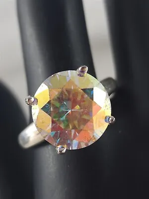 Vintage Sterling Silver Aurora Borealis Gemstone Ring Size 6.75 - 5 Grams • $28