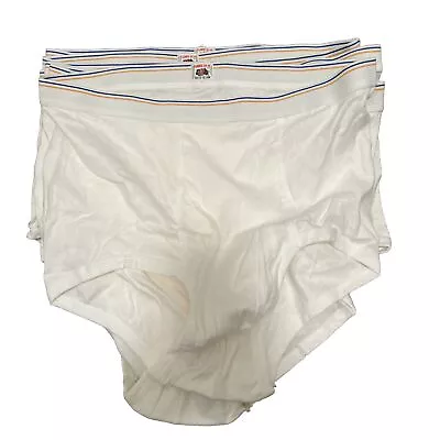 (6) Vintage Fruit Of The Loom Underwear White Briefs Blue Gold USA MADE XL 42-44 • $25