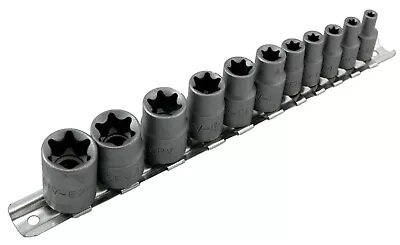 11 Piece Female Torx Bit Socket Set - 3/8in. & 1/4in. Drive W/ Rail - E4 To E20 • $15.99