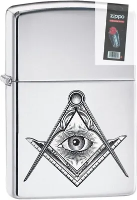 Zippo 02619 Masonic Compass And Square Lighter + FLINT PACK • $26.95