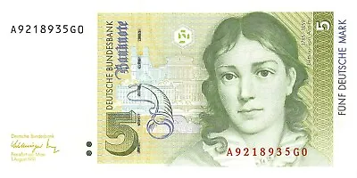 Germany  5  Deutsche Mark   1.8.1991  Series  A - G0  Uncirculated Banknote LB7 • $14