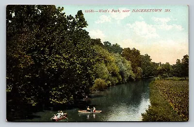 C1911 Near Hagerstown MD Watt's Park Rowboating Scene Antique Postcard • $8.50