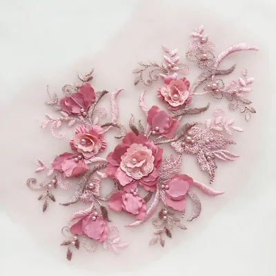 £6.65 • Buy 3D Blossom Lace Applique Beaded Embroidery Wedding Trim Bridal Dress Motif 1 PC