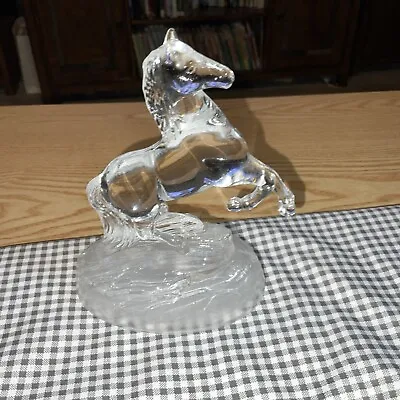 Vintage Crystal Horse Figurine Frosted Base Made In France 1970's • $45