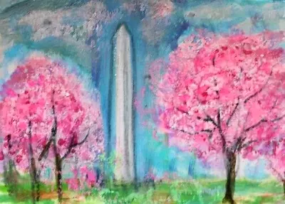 ACEO Original Painting WASHINGTON DC In SPRING Cherry Blossom TREES Kasheta ART • $14.99