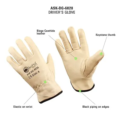 Beige Leather Driver Driving Gloves Lorry Truck Unlined Work Safety Gloves • £2.89