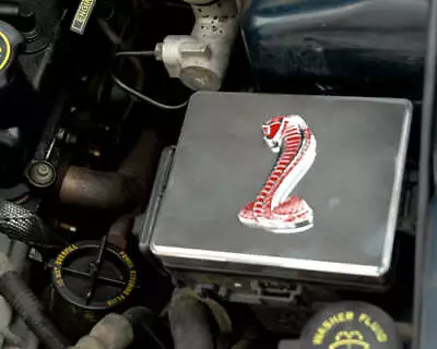 1998-2004 Mustang Polished Stainless Steel Fuse Box Cover W/ Red Cobra Emblem! • $39.95