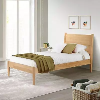 Mid-Century Style Pine Wood Twin Size Panel Bed In Natural Finish • $389.77