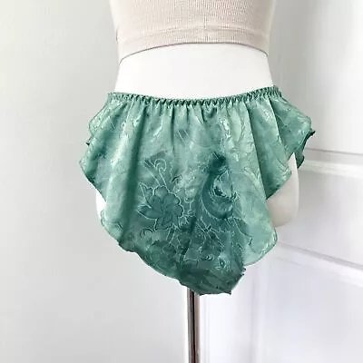 Vintage Victoria's Secret Sage Green Gold Label Satin Tap Flutter Panties • $25