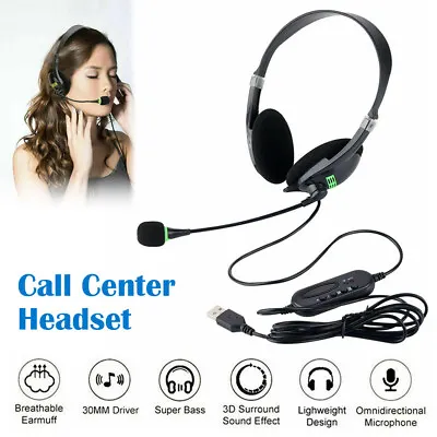 £10.49 • Buy USB Wired Headset Headphones With Microphone Mic For Skype Call Centre PC Laptop