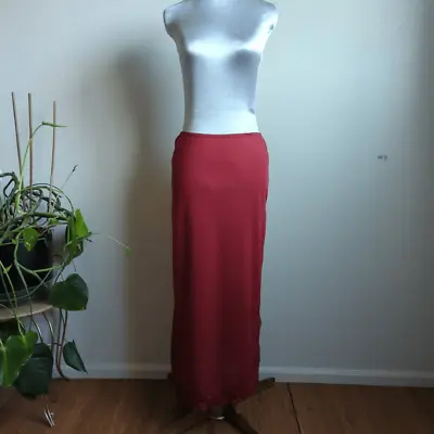 Vintage 80s Womens Size Medium Maxi Skirt Red Slit Lace Detail Elastic Waist • $24.99