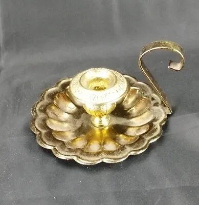 Vintage Brass? Candle Stick Holder With Handle Unmarked Footed Flower Plate  • $9.65