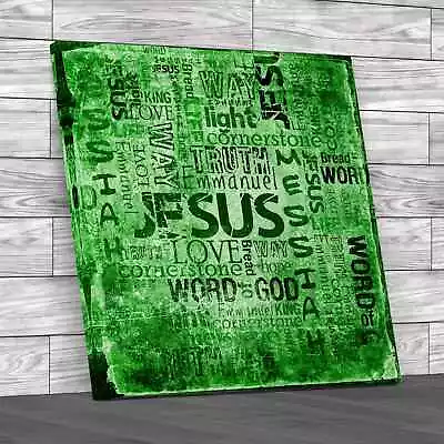 Jesus Christian Sayings Square Green Canvas Print Large Picture Wall Art • £18.95