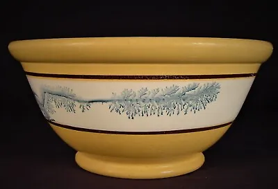 RARE 1800s ANTIQUE AMERICAN JEFFORDS 11” BOWL YELLOW WARE MOCHA MOCHAWARE MINT • $325