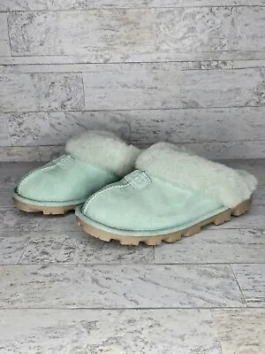 Ugg Coquette Sky Turquoise Suede Sheepskin Slippers Women Us 7 • $45
