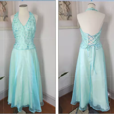 Vintage Y2K Prom Dress Womens Large Coquette Princess Fairy Corset Laces Shimmer • $134.88