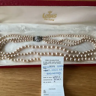 Vintage Lotus Simulated Three Strand 17 Inch Pearl Necklace In Presentation Case • £22.49