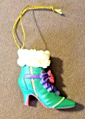 Victorian Shoe Hanging Christmas Ornament Purple & Red Flower Green Boot 1.75  • $8.99