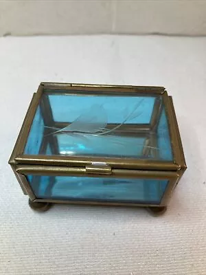 Mexican Made Vintage Glass Brass Mirror Small Trinket Box • $6