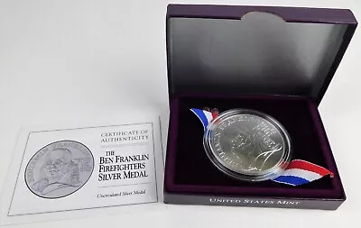 $32 • Buy Benjamin Franklin Firefighters 1 Oz Silver Medal Box + COA B8296