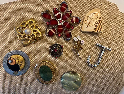 9 Vintage Pins Brooch Lot P6 Faux Pearls Flowers Moon Rhinestone J Pottery More • $9.98
