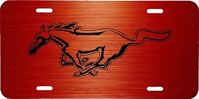 Red Brushed Steel Look Mustang Logo Vehicle License Plate Auto Car Tag .040 Ga • $22.95