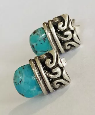 Vintage Sterling Silver Southwestern Turquoise Scroll Stud  Earrings • $49.99