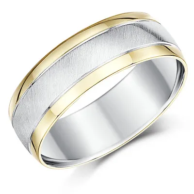 8mm 9ct Yellow Gold & Sterling Silver Two Tone Men's Wedding Ring UK Hallmarked • £169.99