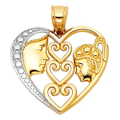 14K Two Tone Gold Heart Mom & Daughter Charm Pendant For Necklace Or Chain • $217