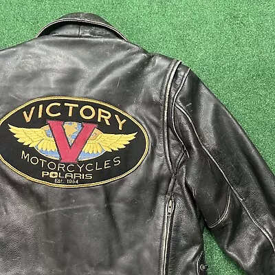 Vintage Victory Motorcycles Jacket Womens Medium Black 90S Leather Racing Coat • $99