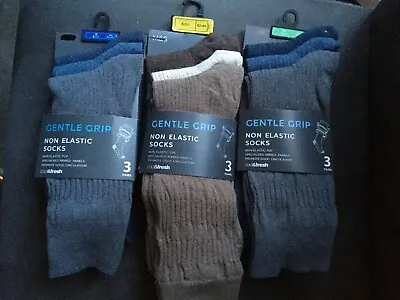 3 Prs High St M+S Gentle Grip Mens Socks Blue Brown Cool Fresh 6-7.5/8-9.5/10-12 • £8.99