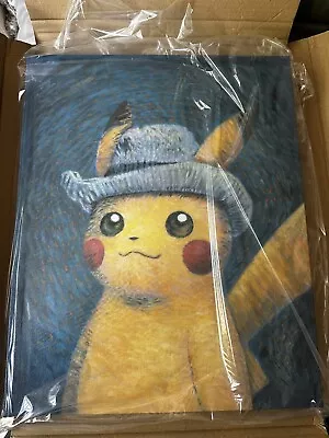 Pokémon  × Van Gogh Museum Pikachu -Grey Felt Hat Canvas Wall Art 45 X 35✅ • £85